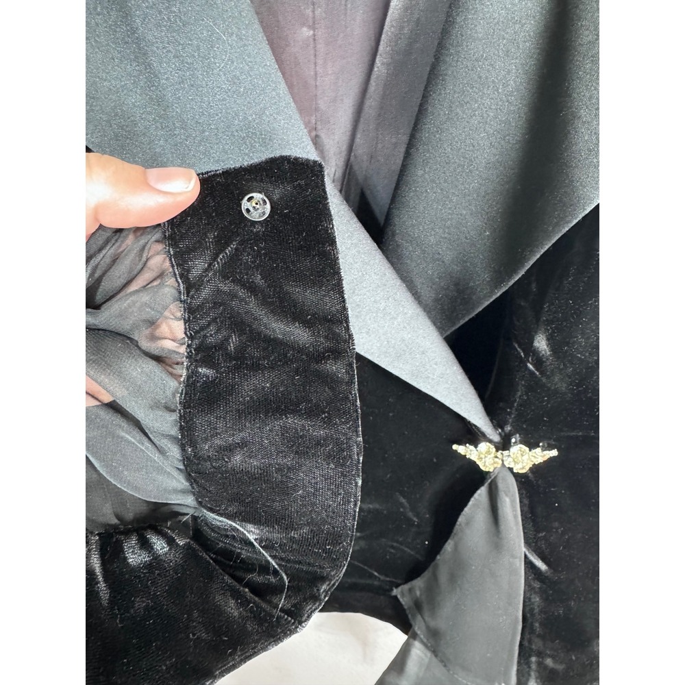 Alex Evenings Vintage 16 Black Velvet Sheer Sleeve Rhinestone Clasp Formal Top - Picture 8 of 11